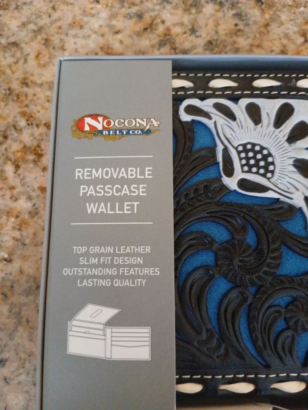 Nocona Men’s Blue & Black Tooled Leather Wallet